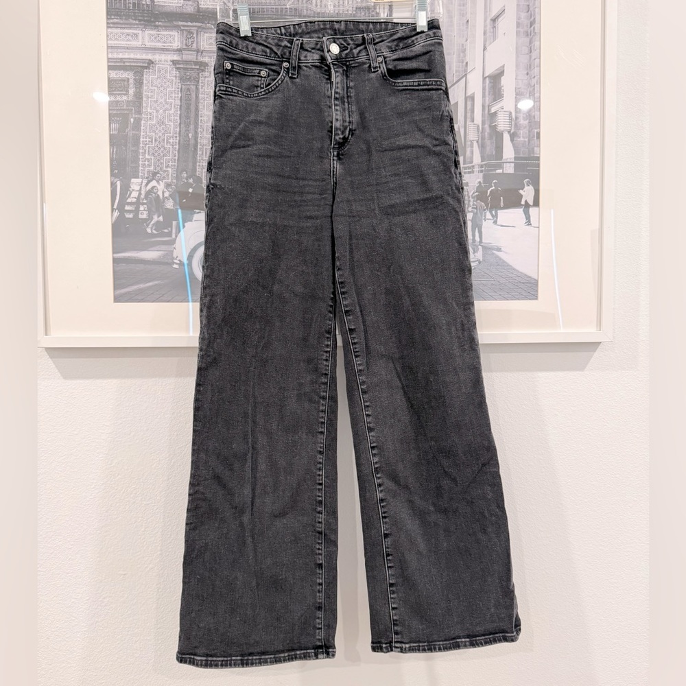 HM H&M high rise wide leg black denim jeans | 6 / 28